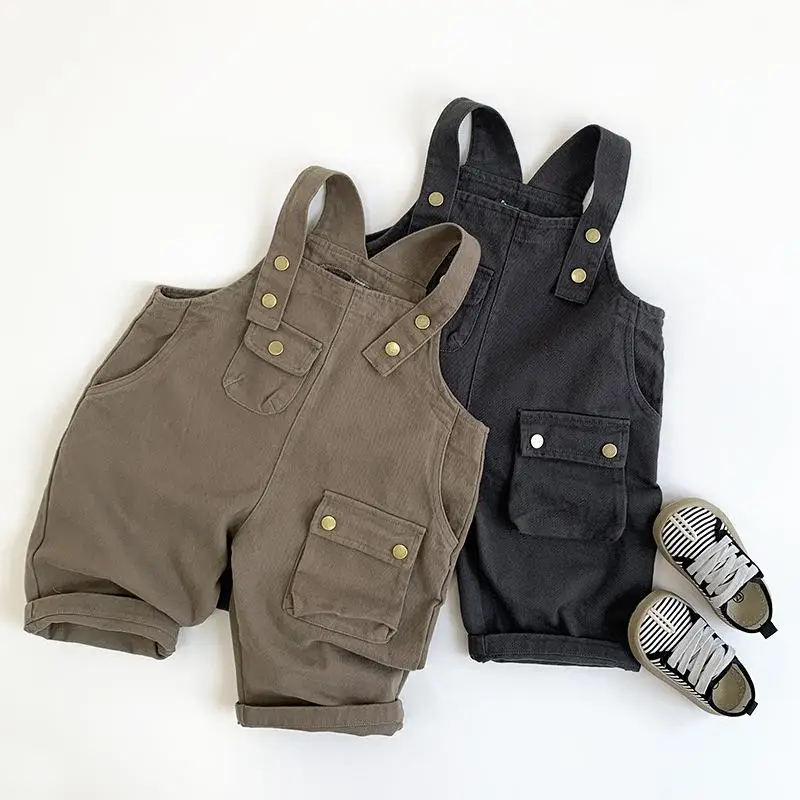 

Autumn New Children Loose Overalls Baby Jumpsuit Cotton Boys Solid Strap Trousers Toddler Girls Versatile Casual Kids Clothes