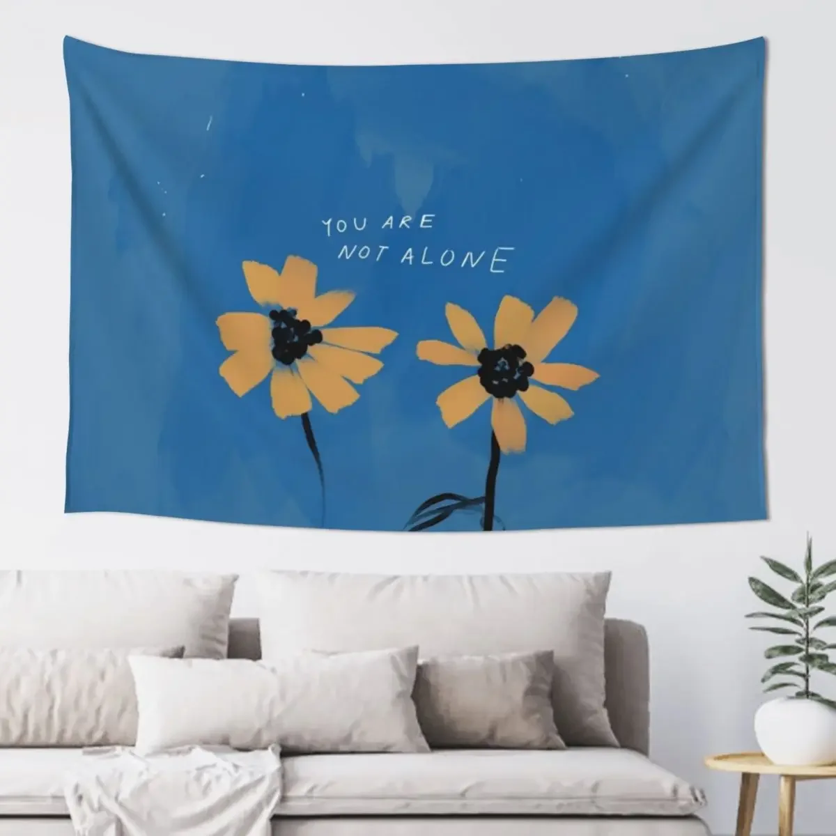 

You Are Not Alone - Friendship Flowers - Daisy Inspired - Blue Happy, Positive Aesthetic0 Tapestry Wall Carpet Tapestry