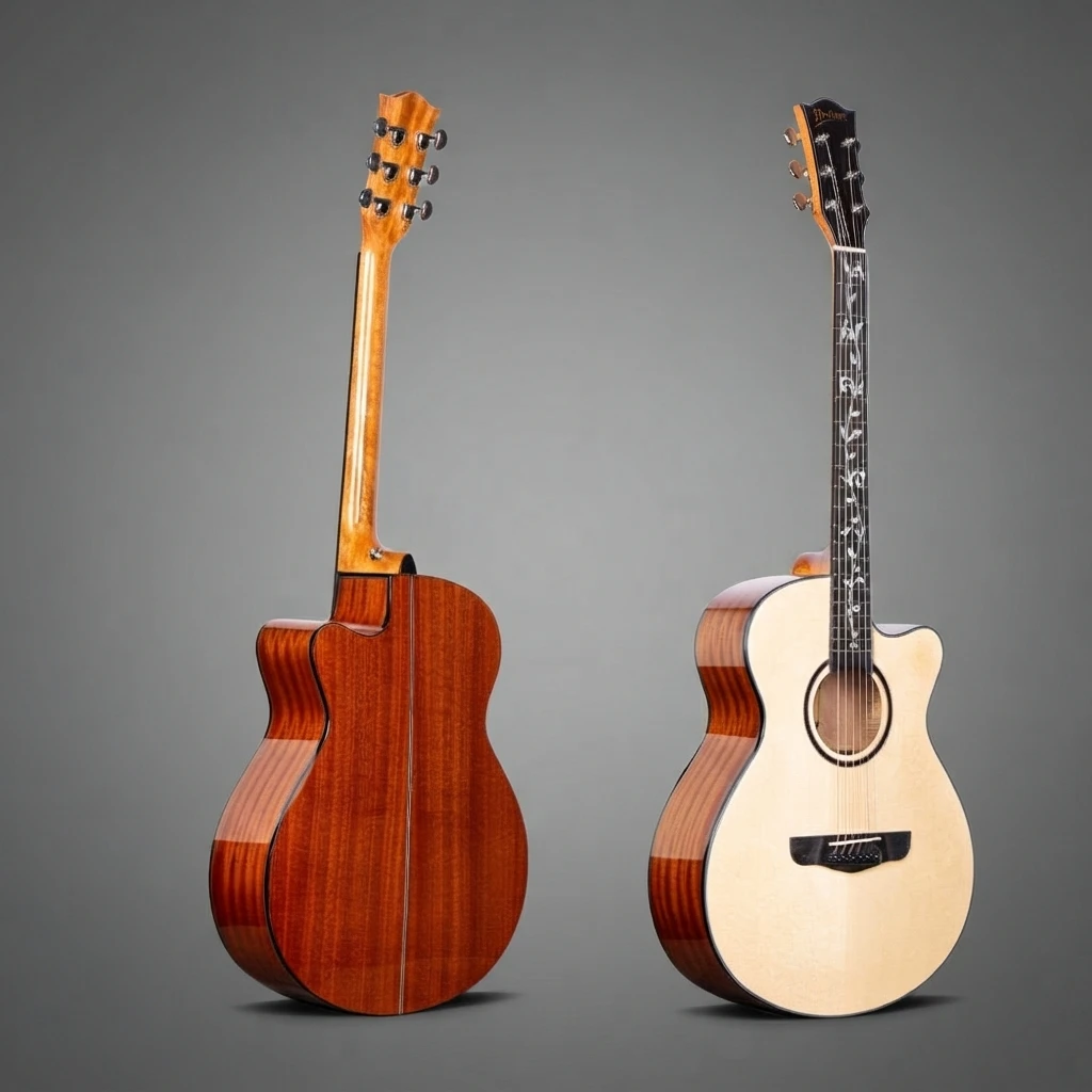 Gloss Cutaway Acoustic Folk Guitar 6‑String Decorative Inlay Fretboard Steel‑String for Intermediate Musicians Practice
