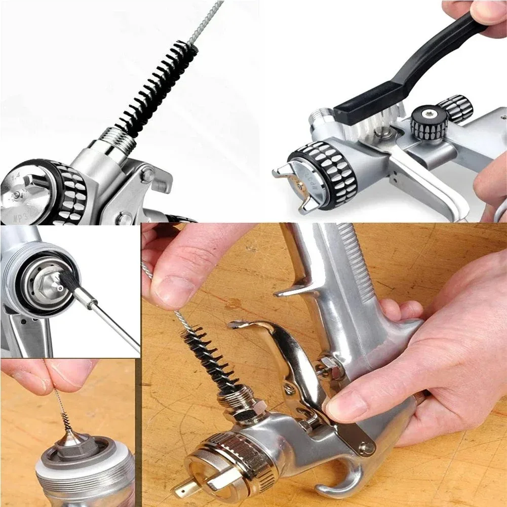 Kit de herramientas de reparación y limpieza de boquillas para pistolas de pulverización de aerógrafo, herramienta de limpieza con aguja y juego de cepillos, 17 Uds.