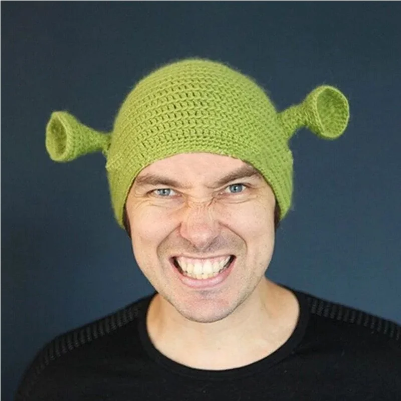 SIMPLEJEWEL™ Shrek Hats with Ears, Adult Cosplay Prop Halloween Cosplay, Green Beanie Hat Gifts