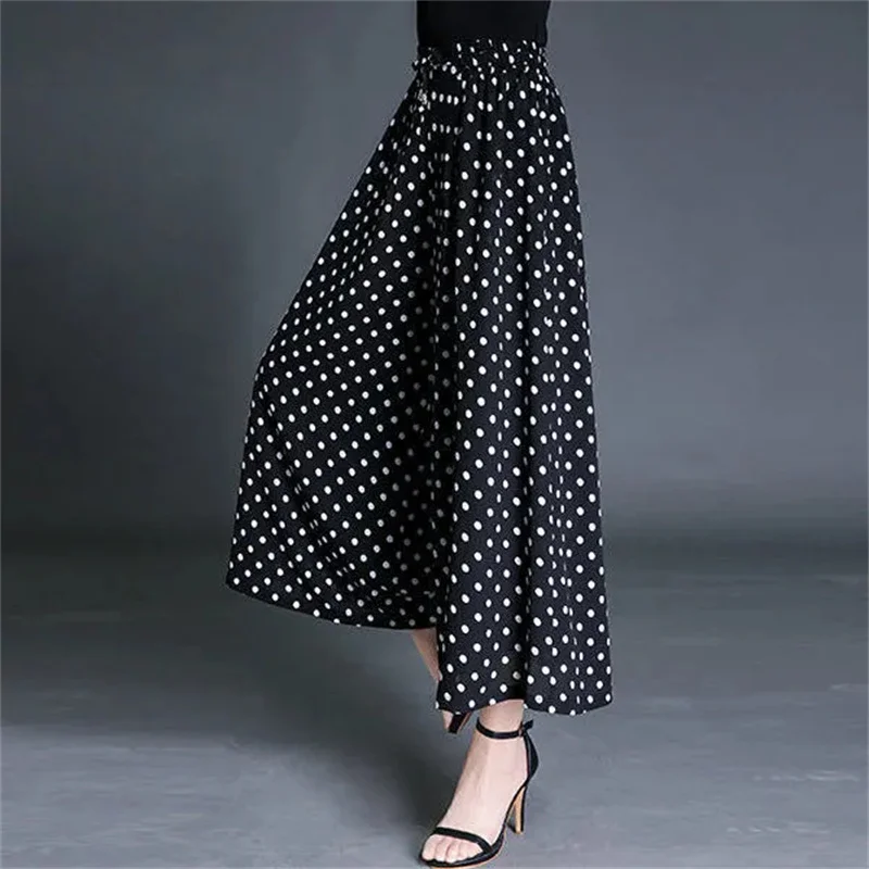 Moda cintura alta bolinhas calças de perna larga mulheres crianças soltas plus size 4xl verão novo chiffon casual nove pontos pantskirt