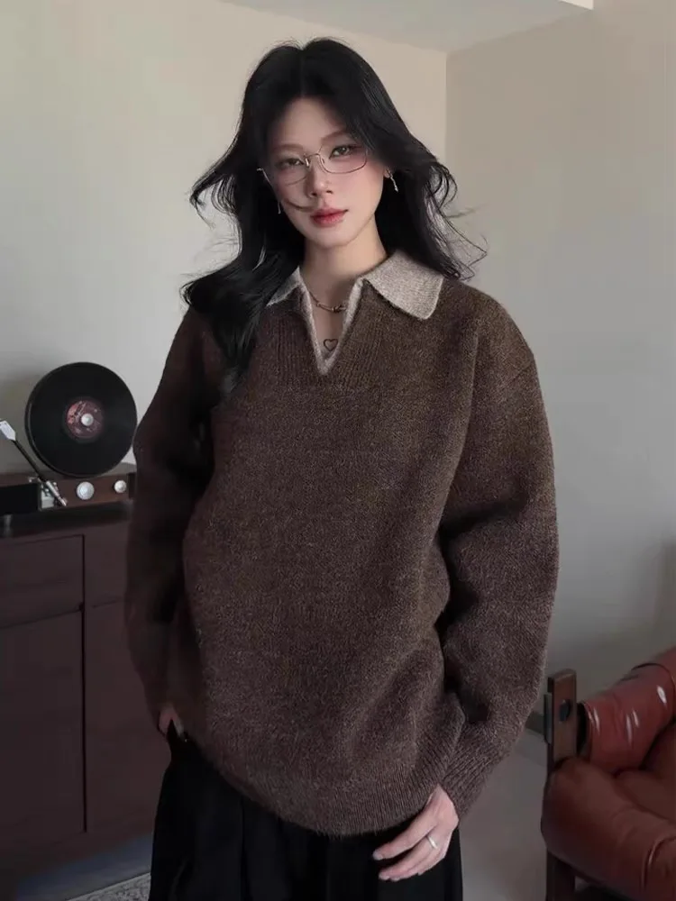 

American Sle Casual Loose Fit V-Ne Knitted Sweater for Men Autumn Winter Comfortable Versatile Lazy Sle Color Blo