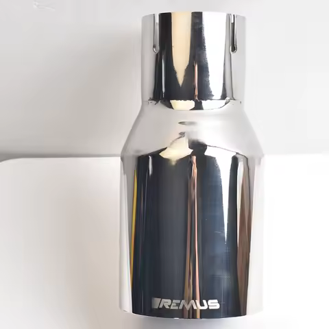 1Pc 304 SUS Universal Stainless Steel Shinny Flange Exhaust Pipe Muffler Tip Flat Cut Horizontal Incision Tube With VREMUS