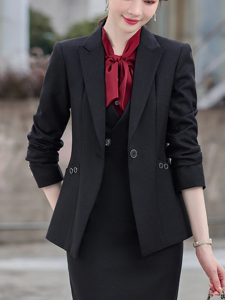 Blue Black Green Purple Ladies Blazer Women Female Single Button Full Sleeve Business Work Wear Formal Jacket For Autumn Winter