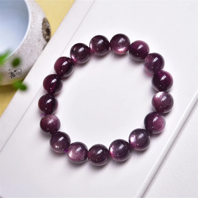 12MM Natural Purple Lepidolite Bracelet Crystal Yoga Reiki Healing Fengshui Stone Stretch Female Gift 1PCS