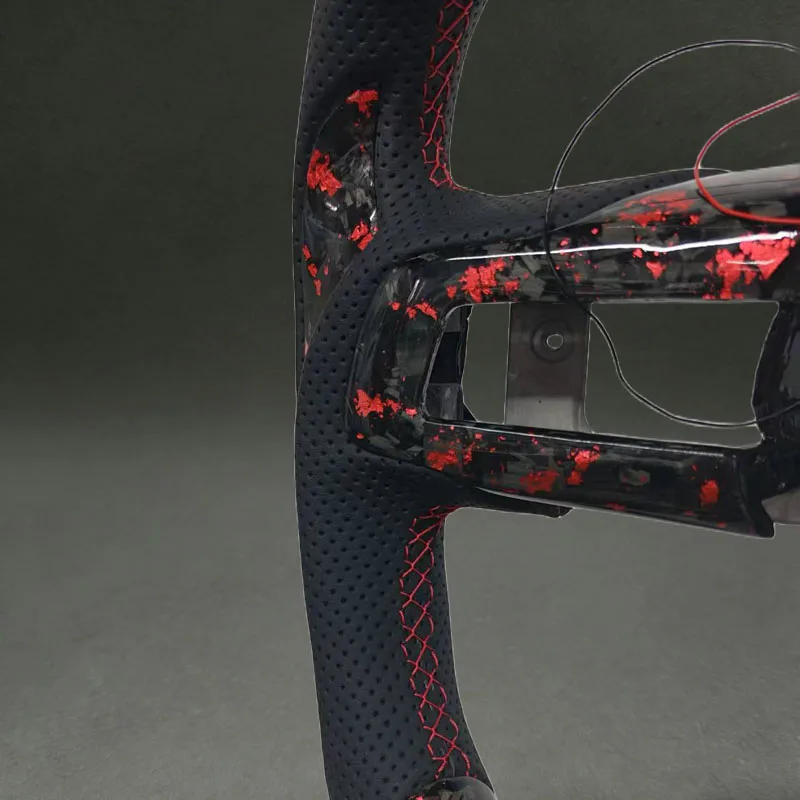 Red Forged Carbon Fiber Steering Wheel for Mustang 2015 2016 2017 2018 2019 2020 with LED Display Thumb Patch with Flat Bottom view 5