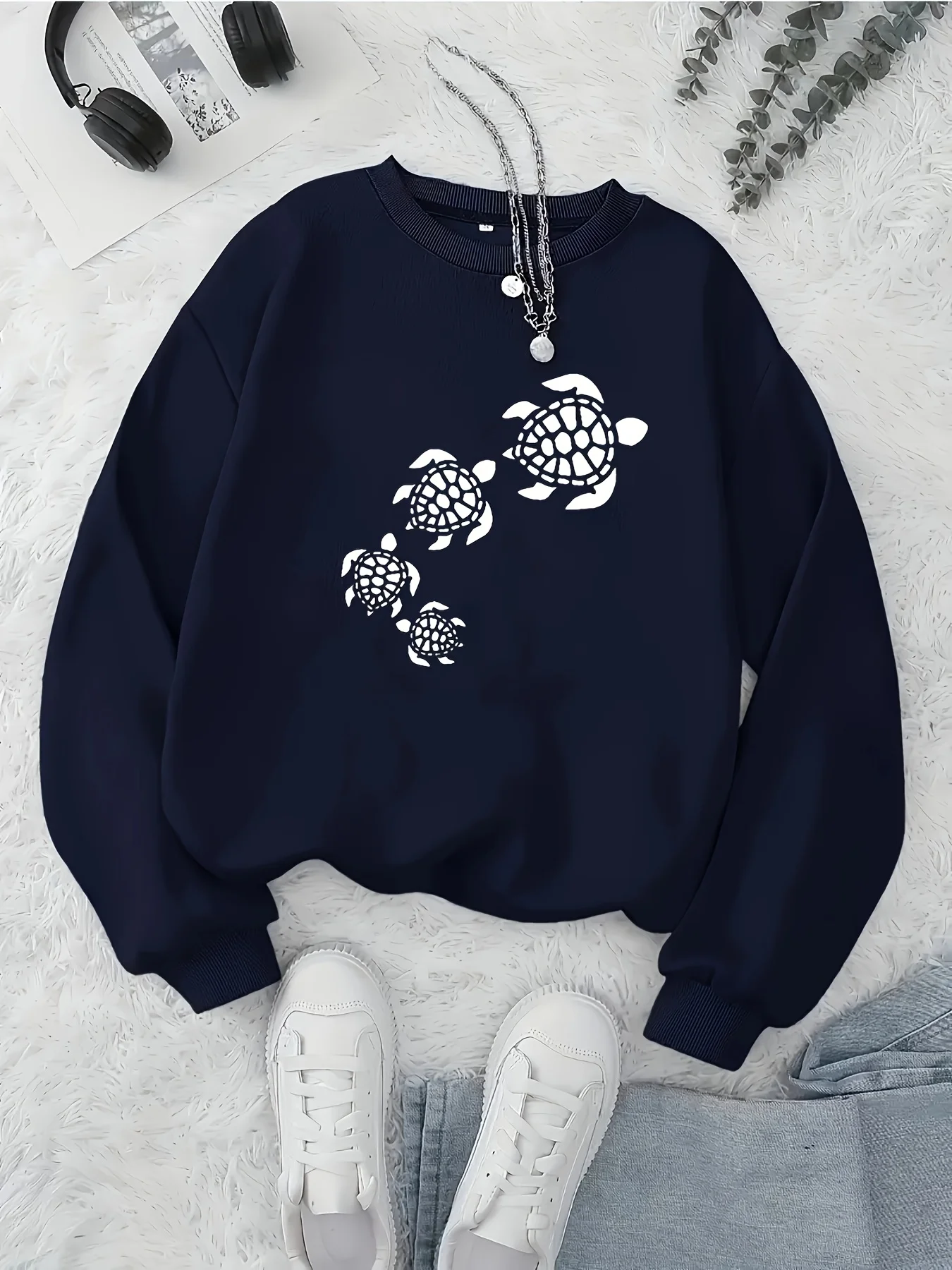 Cute Turtle Squad Design Women Sweatshirt O-Neck Hip Hop Clothing Autumn Fleece Pullovers All-Match Sportswear