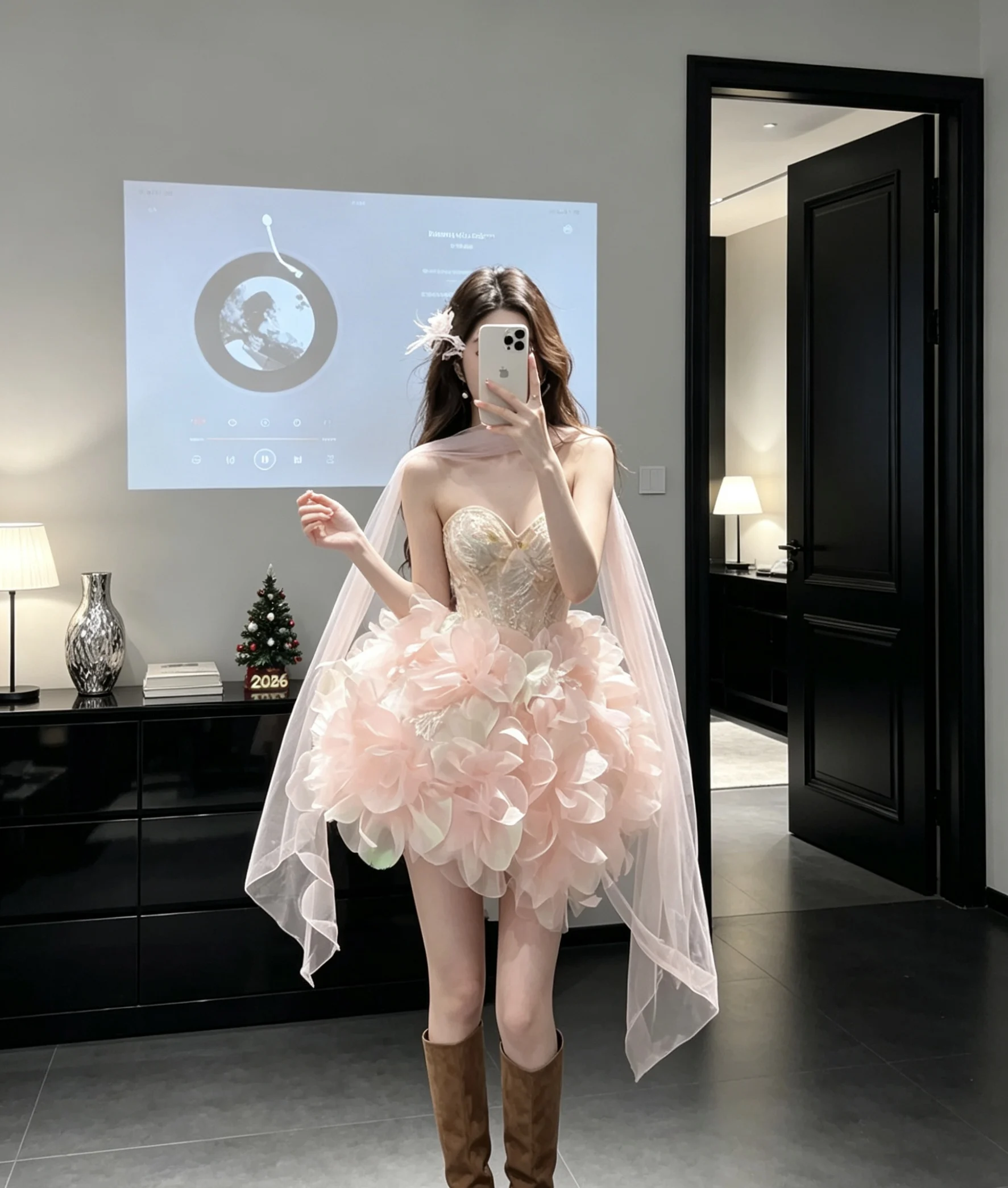 

Pink Heavy Embellished Off-Shoulder Evening Gown 2026 New High-End Sensation Bridal Birthday Party Ball Gown for Petite Women