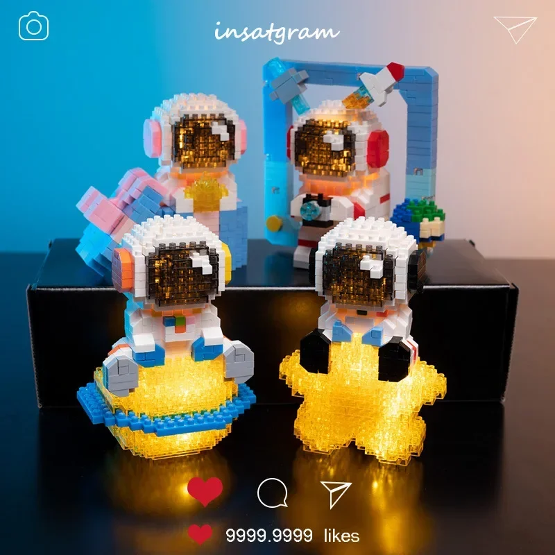 

Creative Space Astronaut Series Micro Particle Building Blocks Figure With Light DIY Bricks Set Toys For Children Christmas Gift