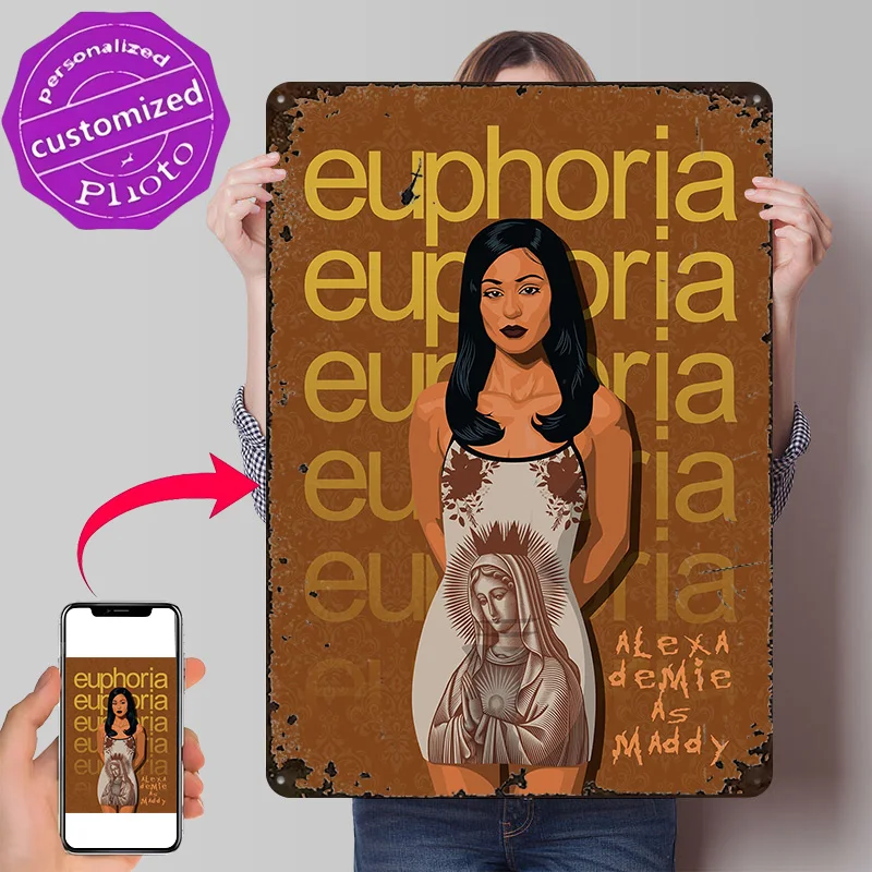 Euphoria – Affiche murale en métal texturé 3D personnalisée, plaque décorative en fer blanc pour chambre à coucher, décoration de salle de jeux, accessoires de maison
