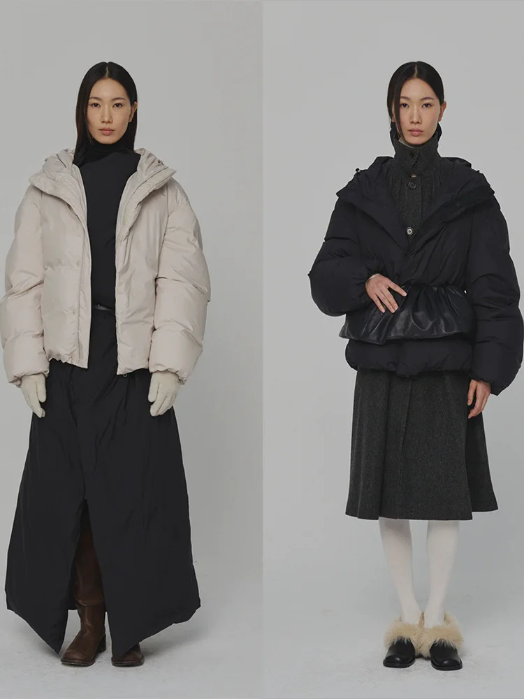 

Куртка Amomnto Casual Short Quilted с воротником-стойкой и капюшоном, зимняя, из полиэфирного трикотажа, с наполнителем из утиного пуха