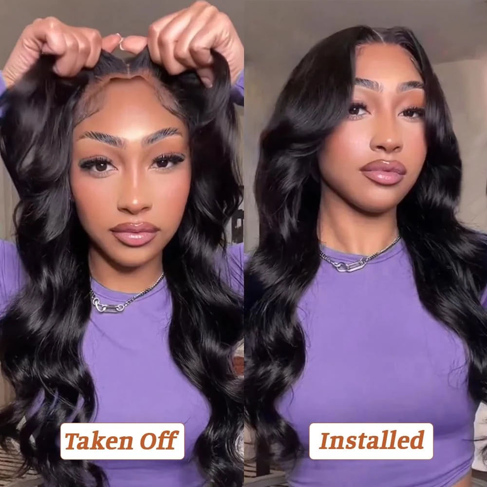9x6 Glueless Wig Human Hair Pre Plucked Pre Cut Body Wave HD Closure Wig Human Hair Pre Bleached Knots With Baby Hair 250 Densit image 3