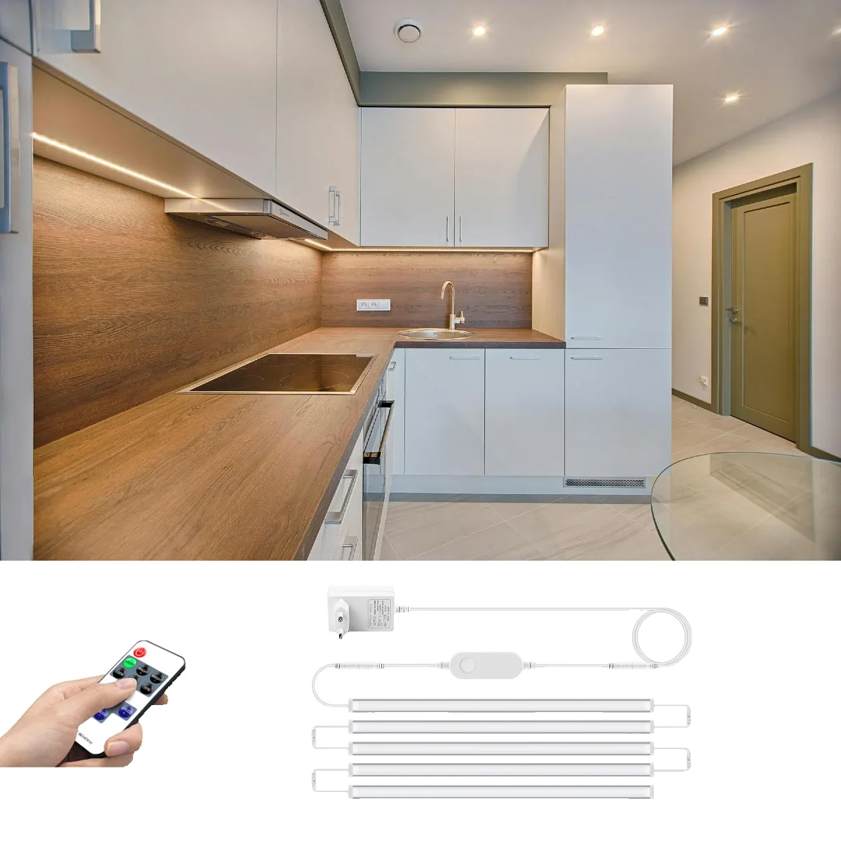 5PCS Available 220V Tandem LED Bar Light Integrated Lighting Aluminum Shell With Dimmable Remote Controller For Kitchen Cabinet