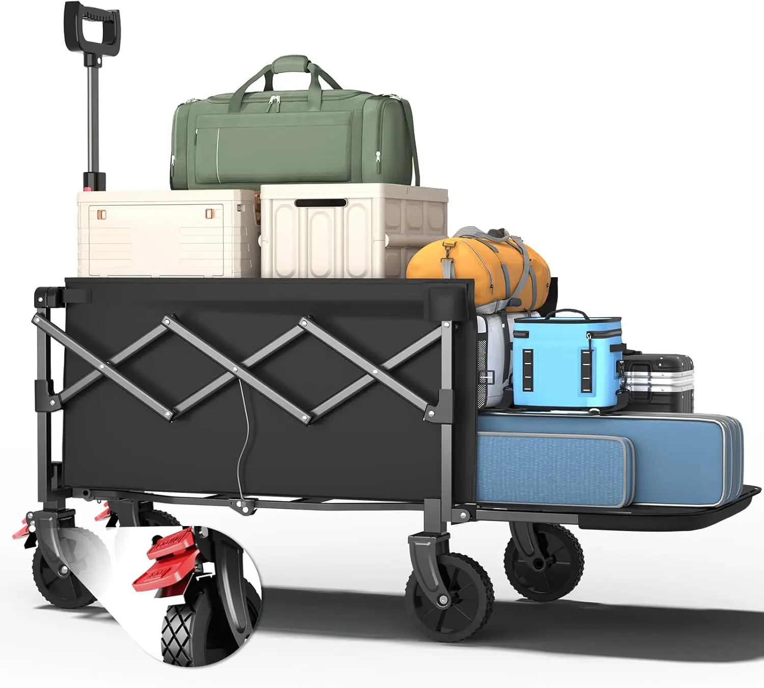 

Складная тележка-вагон с откидной задней дверью, удлинением на 40 дюймов, грузоподъемностью 360 фунтов, внедорожными колесами для кемпинга, покупок и сада