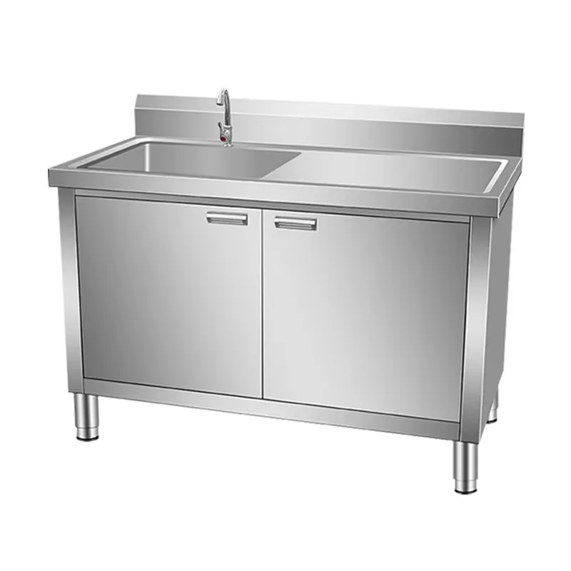 Commercial 201/304 Stainless Steel Sink Cabinet Single Double Sink Cabinet Freestanding Wash Basin with Large Capacity Cabinet