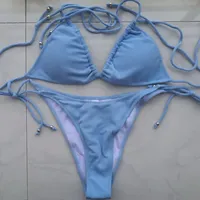 Sexy Thong Bikini Swimwear Women Pink/Blue/Black/Pink/Yellow/Red Solid Beach Bathing Suit Pit Stripe Fabric Swimsuits Wholesale