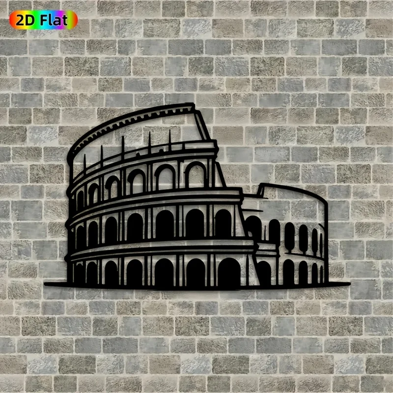 CIFBUY Wrought Iron Colosseum Wall Art, Rome Arena Silhouette Metal Decor, Black Cutout Landmark Wall Hanging for Living Room Of