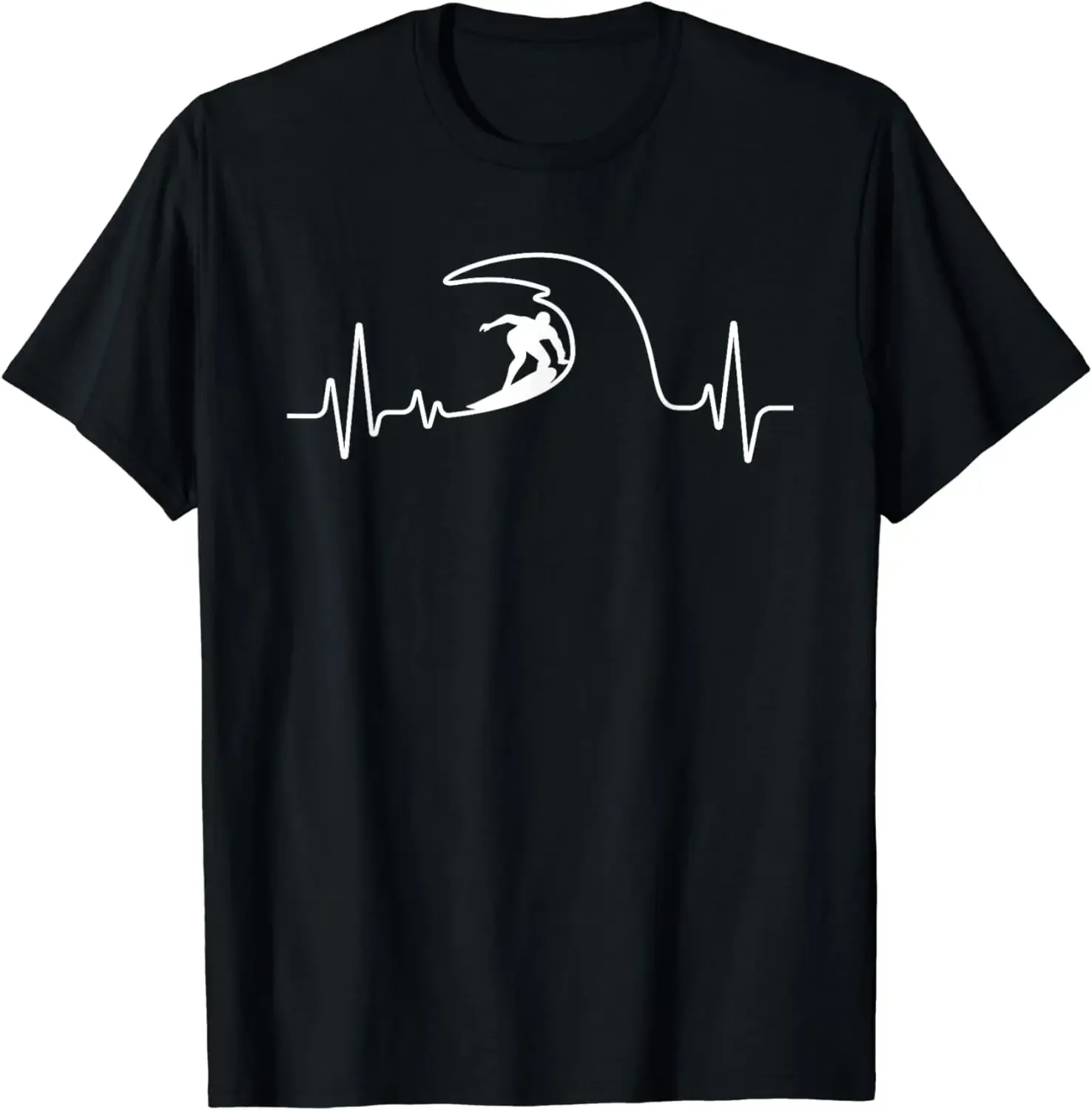 

Surfing Heartbeat Lifeline Graphic T-Shirt Men Women Breathable Cotton