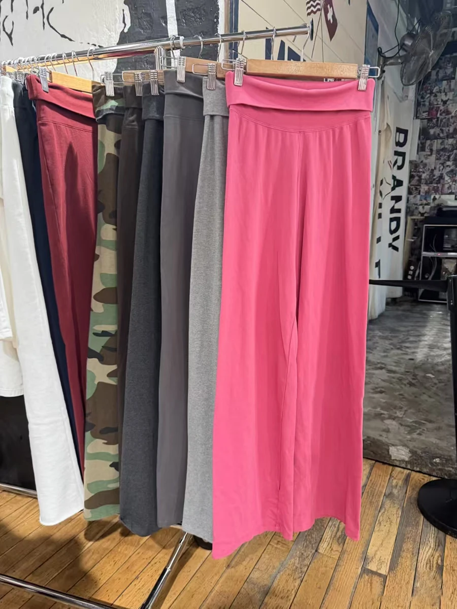 Flip Up Rose Red Skinny Yoga Pants Women Spring Elastic High Wais Cotton Slim Flare Pants Sweet Simple Sports Trousers Y2k New