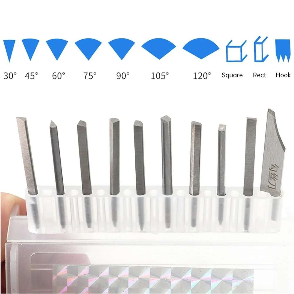 

7 шт. 30-120 ° Ножи для пневматического гравера из вольфрамовой стали, ножи для резьбы по ювелирным изделиям, треугольные граверы, металлические лезвия, инструменты для DIY