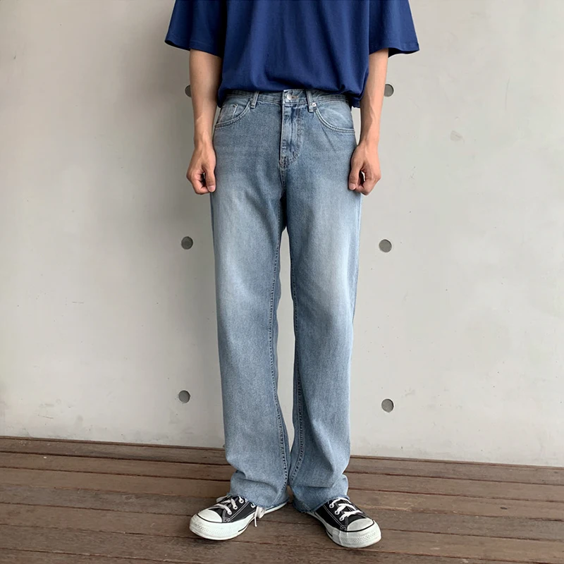 

Мужские летние джинсы MRCYC: свободные, прямые, в корейском стиле, модные, повседневные, широкие, длинные брюки в пол, универсальные, с высокой талией