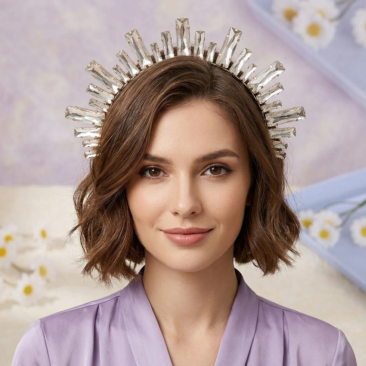 

Роскошная хрустальная повязка на голову с эффектом солнечных лучей для женщин, свадебная тиара, аксессуар для волос, сверкающий ободок со стразами для вечеринок