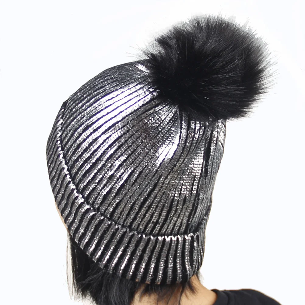 

Winter Chic Metallic Shiny Bling Beanie Pom Pom Hat For Women Fashion Warm Knit Cap Holiday Gift Riding Cap 2023