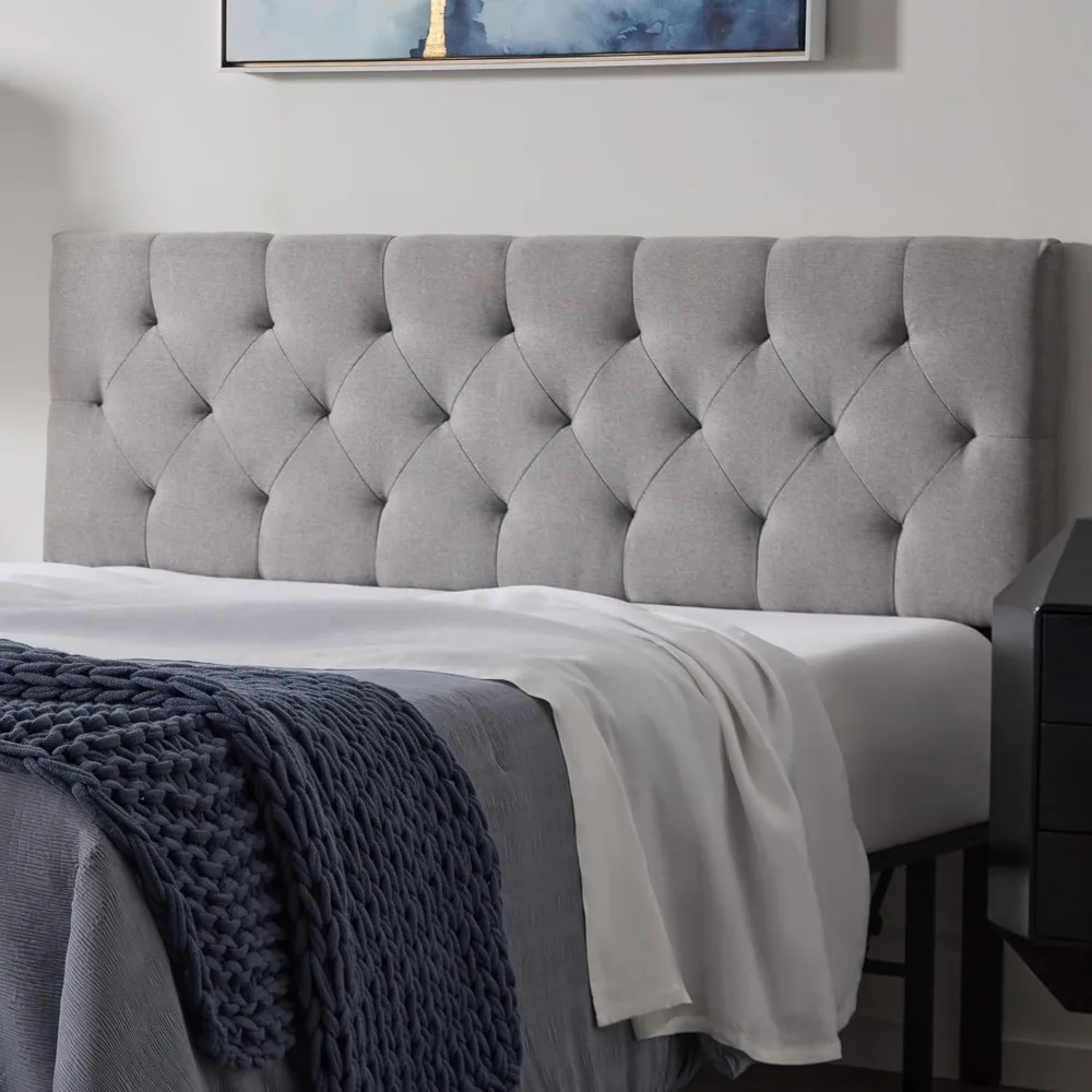 Mid-Rise Upholstered Headboard - Diamond Tufted - Padded Polyester - Adjustable Height Bed Frame or Wall Mount Queen Size