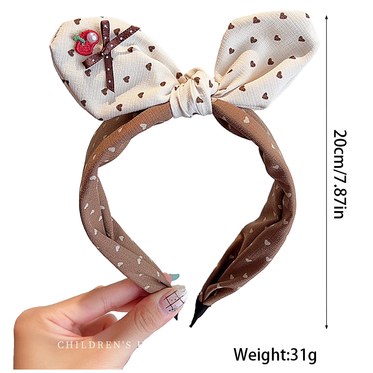 2026 Neues Herbst-Winter-Haarband für Mädchen und Kinder mit Kirschherz-Print, Stoffschleife, Haarband für Kleinkinder, Kinder-Haarband-Accessoire – Detail 3