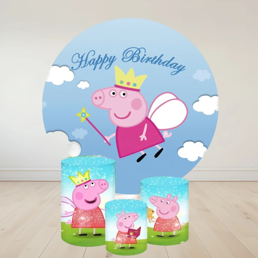 Hasbro Pegga Varken Cilinder Cover Ronde Foto Achtergrond Baby Douche Verjaardagsfeestje Fotografie Voor Achtergrond Dessert Tafel Rekwisieten