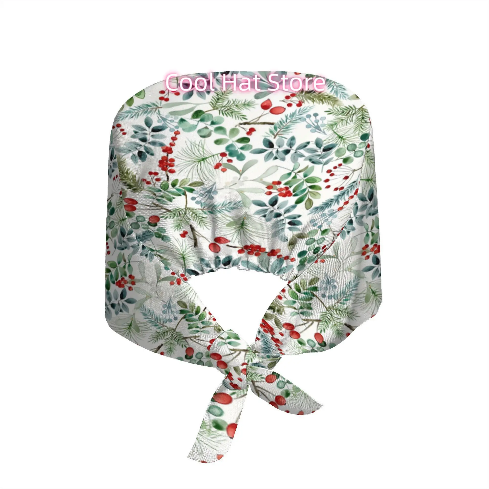 Retro forest-themed patterns Adjustable Elastic Tie-Back Scrub Cap - Unisex One Size Cap Suitable for Christmas, Hospita