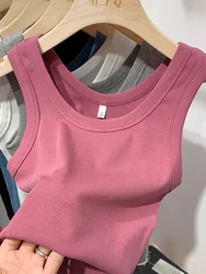 Summer Women Sleeveless Tank Tops Fashion Crop Top O-neck Fitness Knitted Ribbed Vest Female Solid Camis Cropped Streetwear