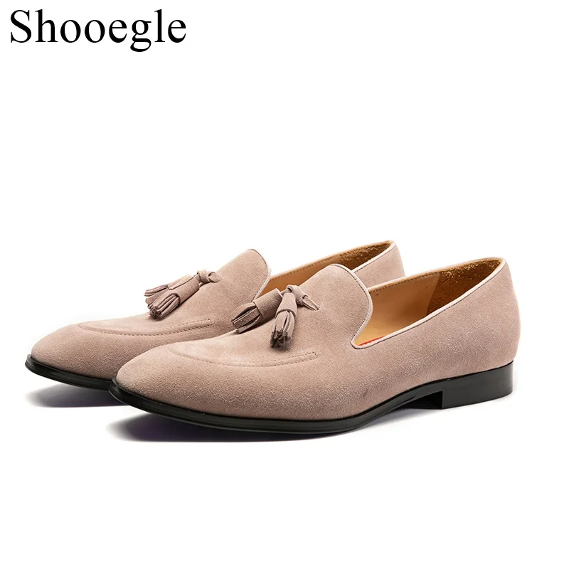 

Suede Genuine Leather Tasseled Loafers Fashion Casual Single Men Shoes Party Wedding Handmade Loafers Velvet Shoes Men Dress