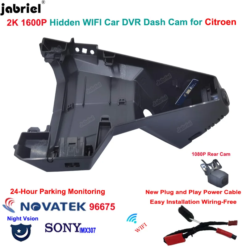 

Jabriel Plug and Play Auto Wifi 2K 1600P Night Vision Car DVR Video Recorder For Citroen C5 X C5X 1.6T 2020 2021 2022 Dash Cam