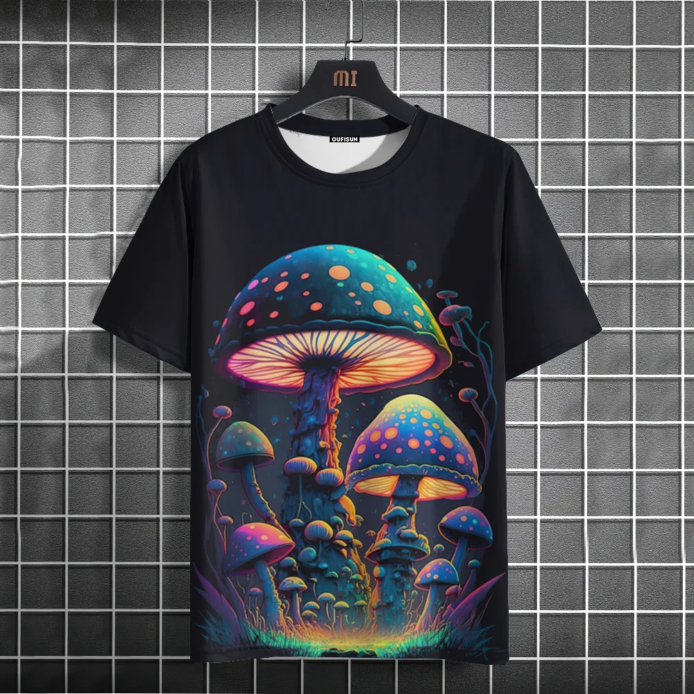 Cartoon Fashion Short Sleeve T-shirt For Men Fluorescence Mushroom Graphic Short Sleeve Breathable Men T -Shirt Boy Stylish