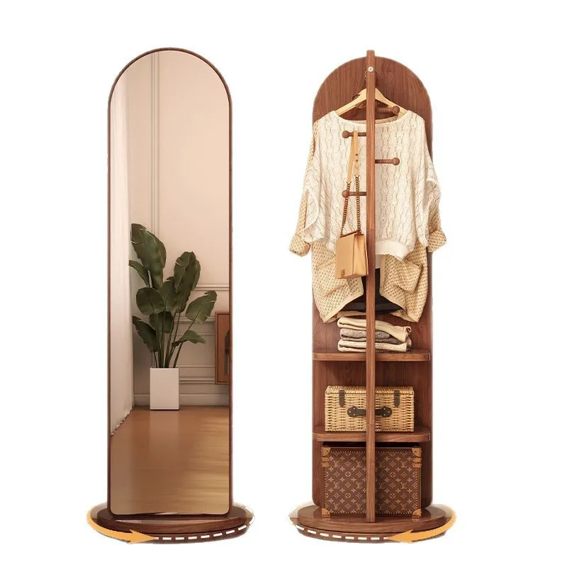 

Rotating full body floor mirror household bedroom removable fitting mirror with hanging hat