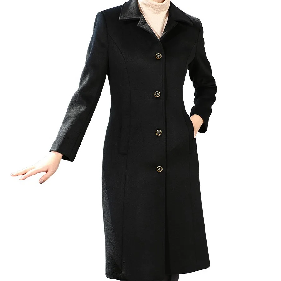 Black Wool Sales Office Work Coat For Women Autumn Winter Career Slim Fit Uniform Thickened Front Desk Work Woolen Clothes Girl