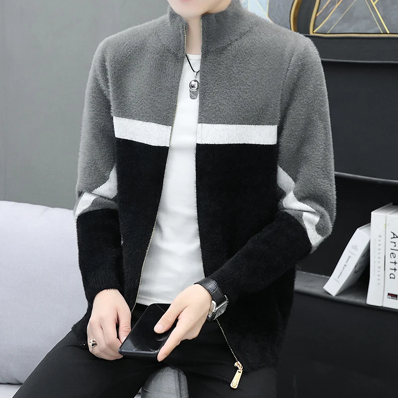 

2024 Autumn/Winter Men's Light Luxury Standing Neck Knitted Cardigan Sweater Korean Edition Fashion Warm Knitted Sweater Coat