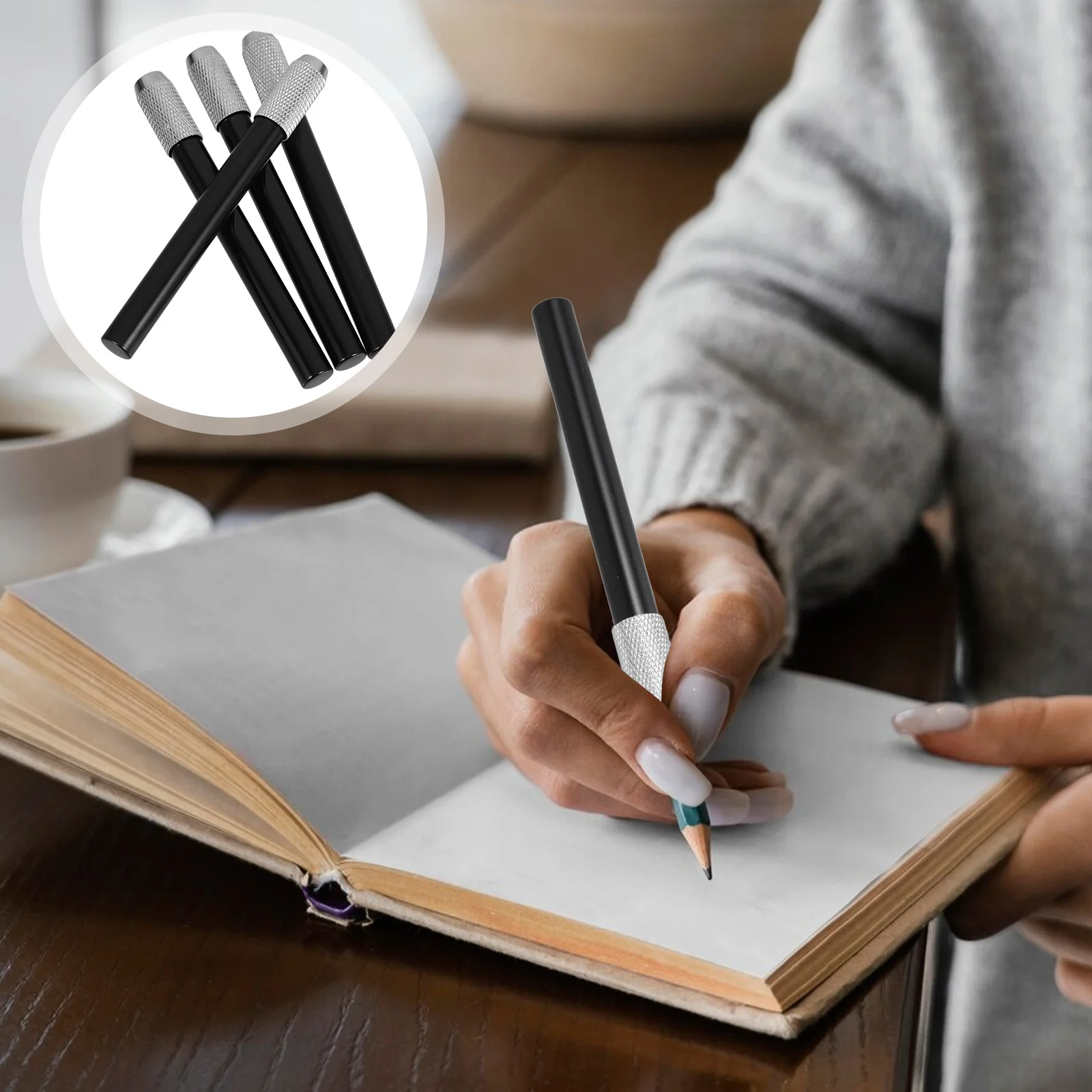 

4Pcs Universal Pencil Extender Pencil Lengthener Tool for Drawing Writing Colored Pencils School Office Supplies Black