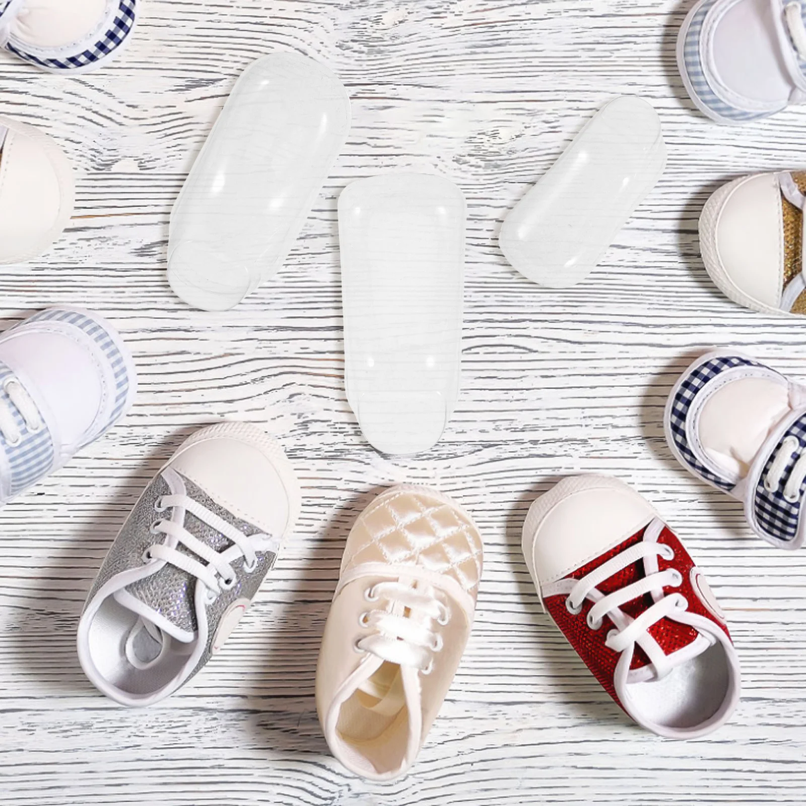 NOLITOY 90pcs Clear Plastic Shoe Display Stands Holders for Booties Socks Models Home Store Showcasing