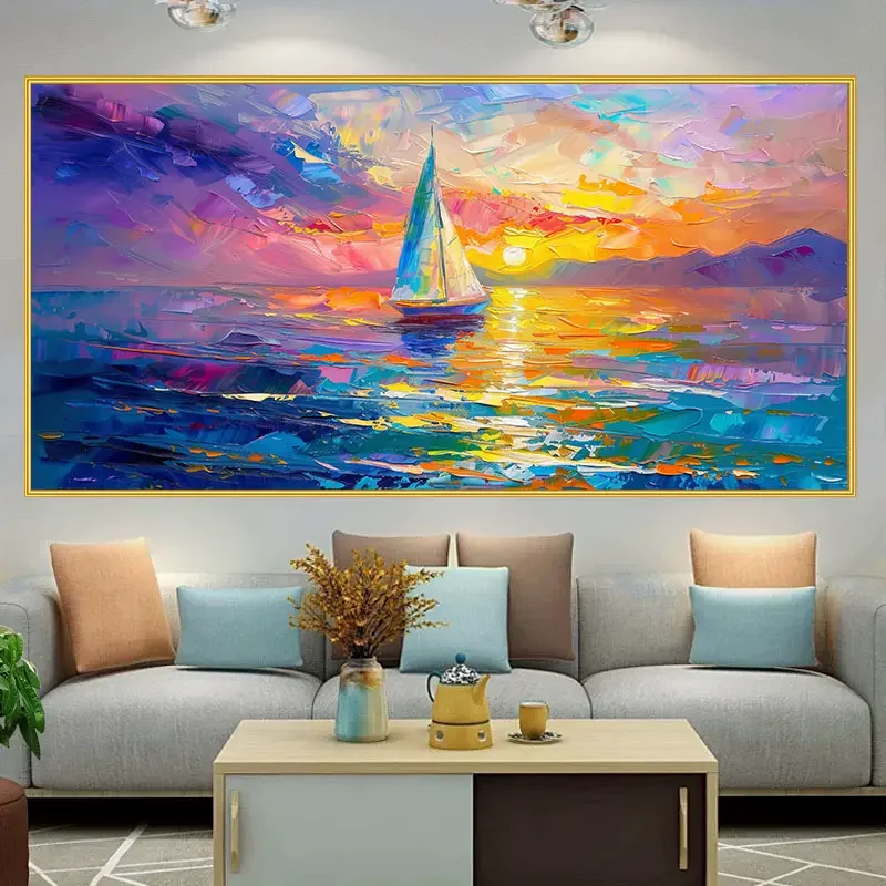 Modern Abstract Canvas Boat Poster, Bright And Colorful Painting, Suitable For Living Room, Bedroom, Home,Office,No Frame