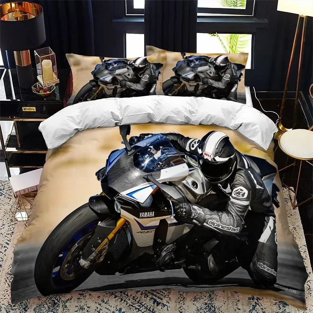 

2024 Motorcycle rider bed duvet cover set queen calico Twin size comforter bedding set Single complete set