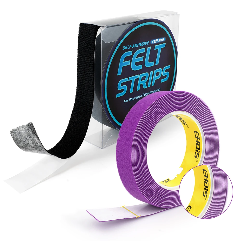 EHDIS 2PCS Protective Felt Roll for Car Film Wrap Scrapers 500cm Squeegee Edge Self-Adhesive Felt Tape with Pull Out Opening Box