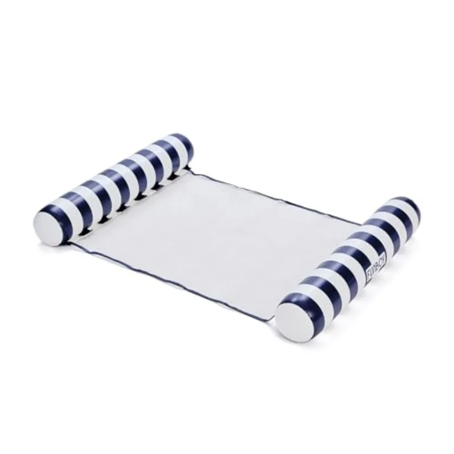 

Inflatable Pool Hammock, Blue White Cabana Stripe with Multiple Floating Positions for Pool, Lake Beach,