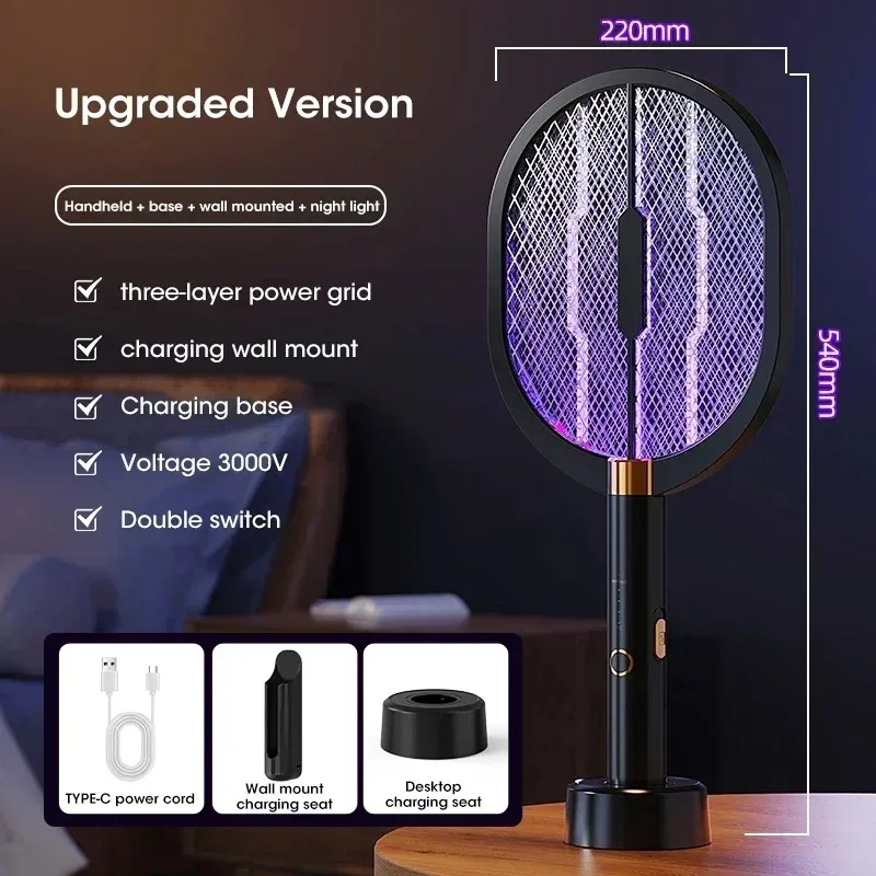 Mosquito Killer 3000V Automatic Ultraviolet Electric Trap Portable USB Type-C Handheld Desktop Lamp Home Office Use