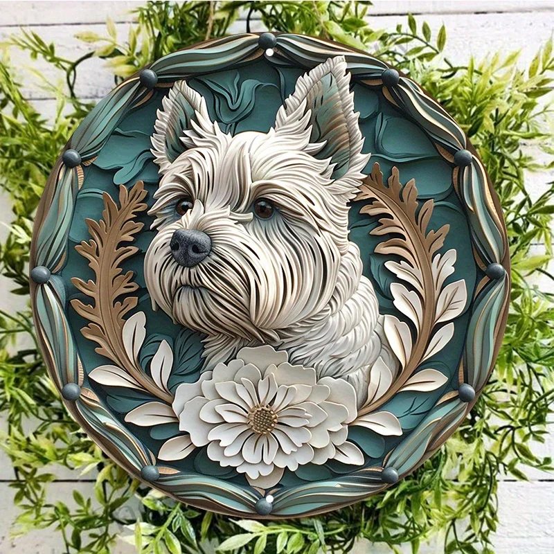 

Round Aluminum Door Hanger, Terrier Cut Ornament, Waterproof, Weather Resistant, Wall Decor with HD Printing Quality, Metal Sign