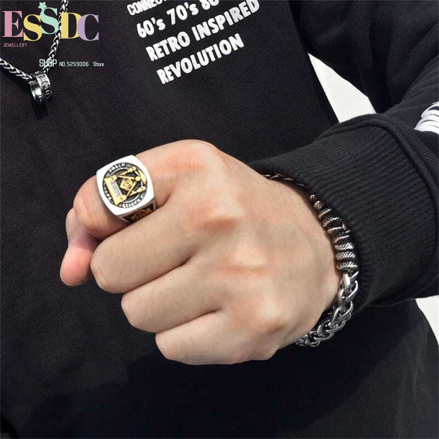 

Кольцо из титановой стали Mystic Society для мужчин, винтажное, в стиле хип-хоп, регулируемое, на указательный палец, минималистичное, уличное украшение