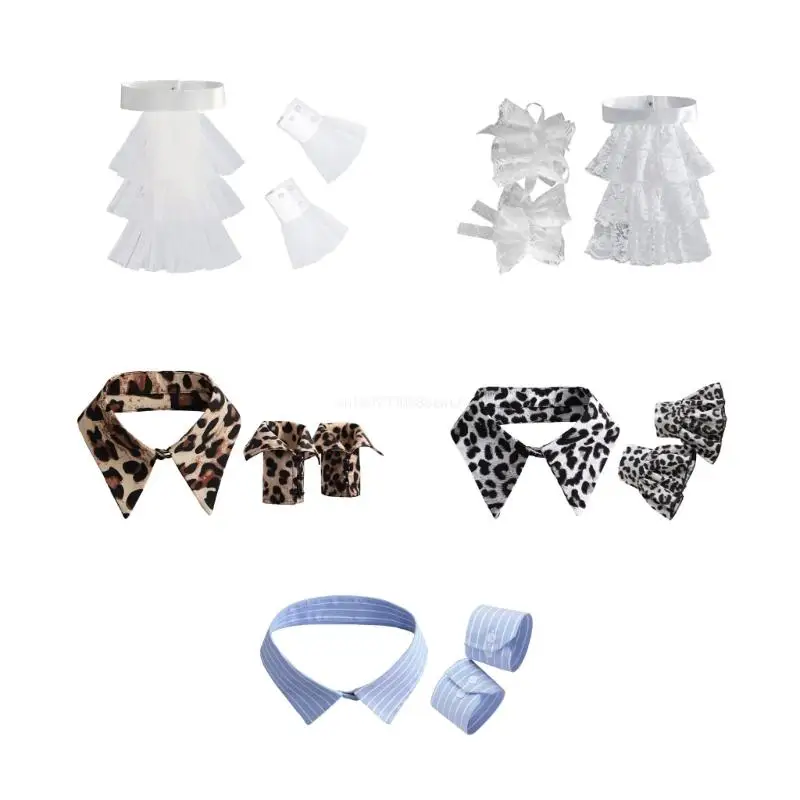 

Womens Ruffle Wrist Cuffs and Jabot Collar Lapel Choker Set Clothing Accessories Dropship