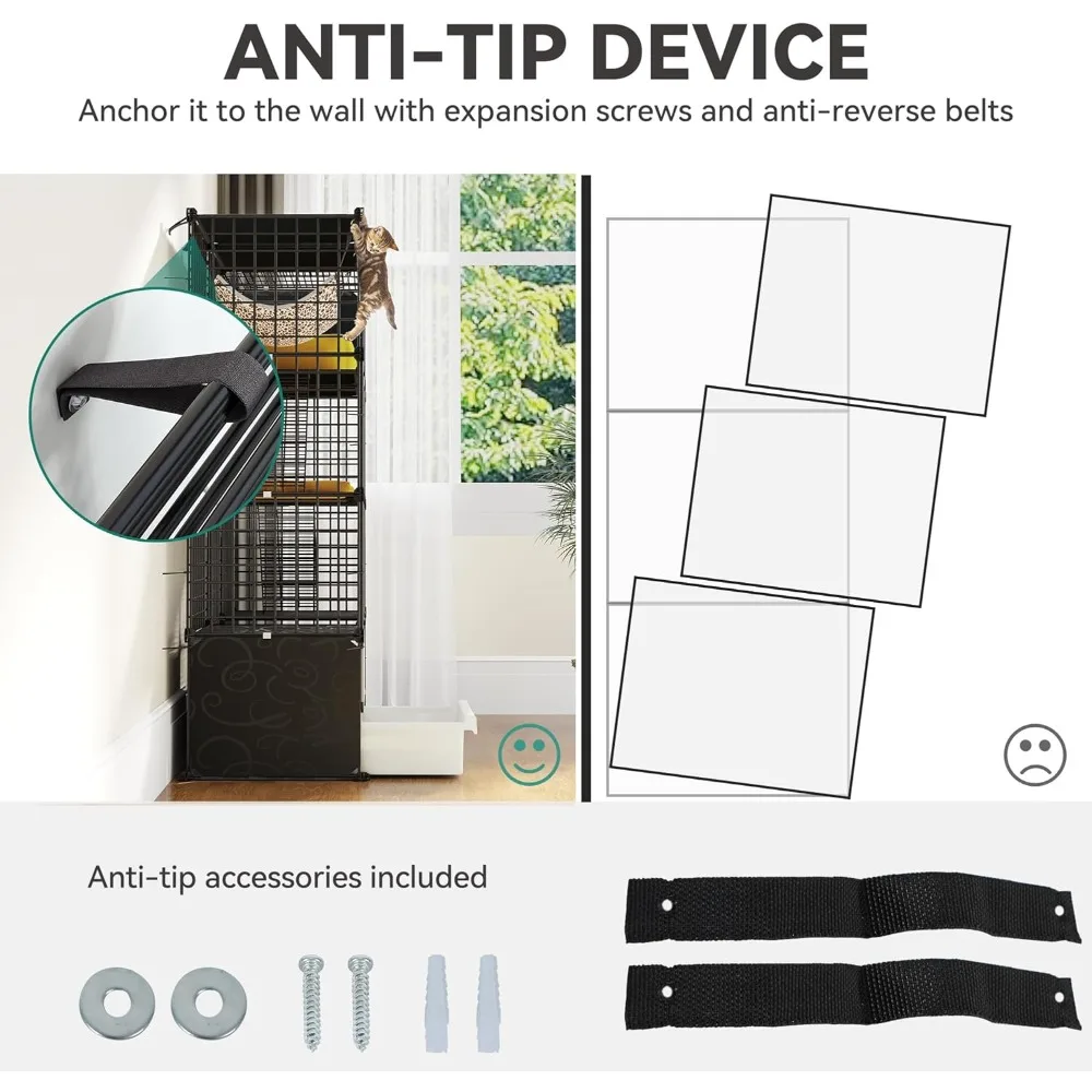قفص قطط مكون من 4 طبقات مع صندوق فضلات: حاوية داخلية متعددة المستويات لمنزل القطط لـ 1-3 قطط صغيرة، أسود #6